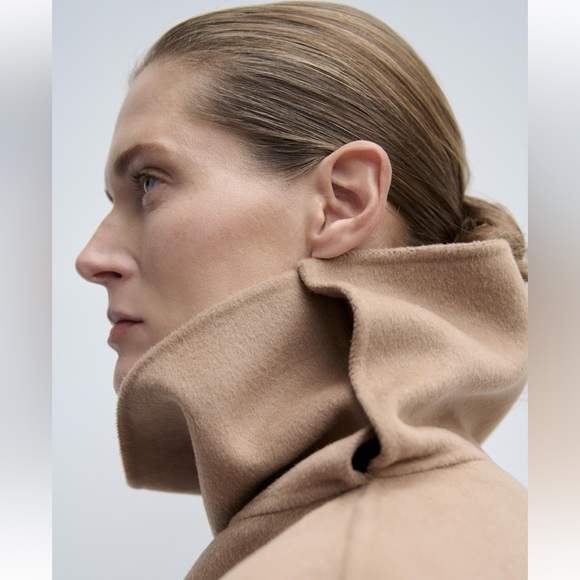 ZARA ASYMMETRICAL FRINGED WOOL BLEND CAPE - Picture 5 of 10